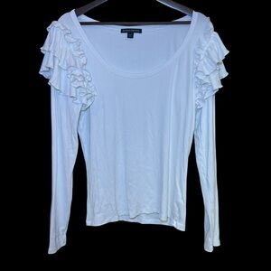 Boston Proper Women’s Large Classic White Knit Top‎ Romantic Soft Girl Ruffles